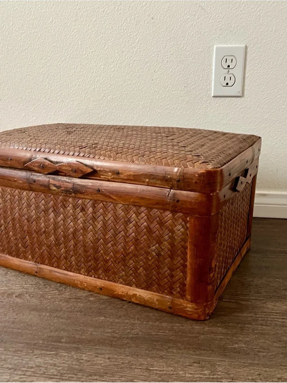 Woven Bamboo And Cane Rattan Storage Trunk Box W 12, L 19, H 10 Inches